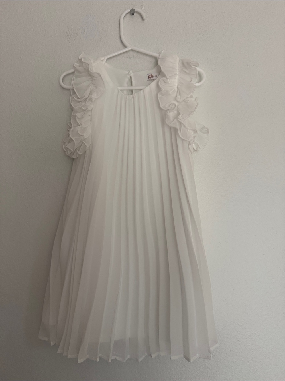 GB girls White Pleated Ruffle Sleeve Formal Dress